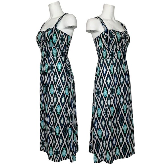 Tory Burch Sundress 6 Blue Fish Design Midi - Picture 2 of 12
